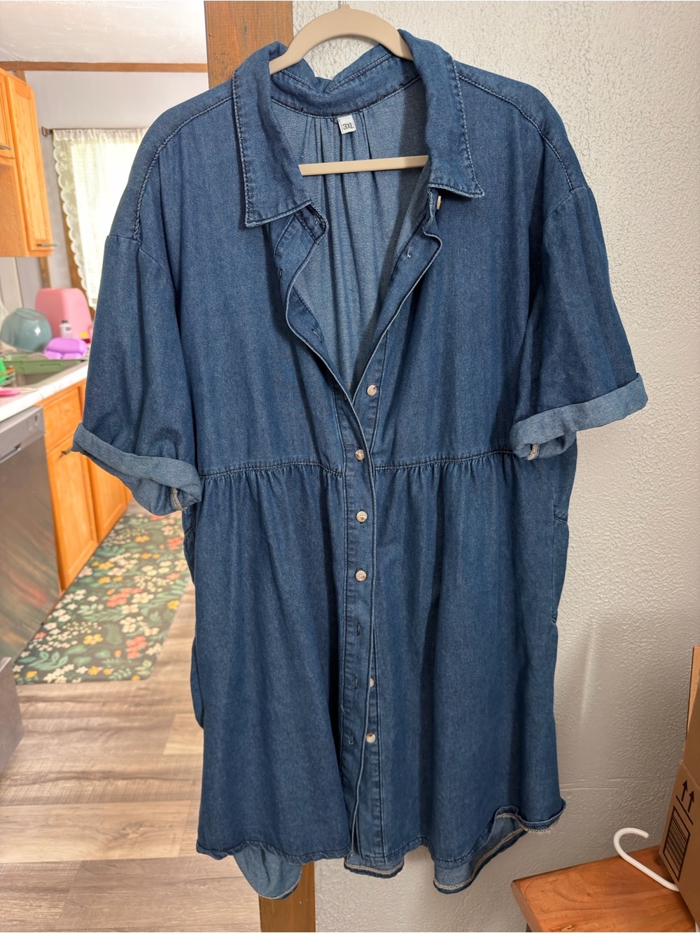 Plus Size Denim Button-Front Shirt Dress - Blue